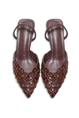 CRYSTAL BLOSSOM EMBELLISHED SLINGBACK -BRONZE