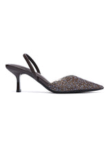 CRYSTAL BLOSSOM EMBELLISHED HEEL-BROWN