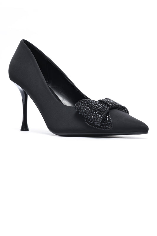 CRYSTAL BOW STILETTO PUMP-BLACK