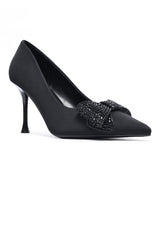 CRYSTAL BOW STILETTO PUMP-BLACK