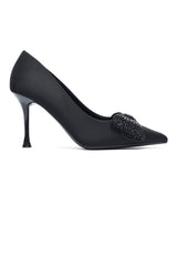 CRYSTAL BOW STILETTO PUMP-BLACK