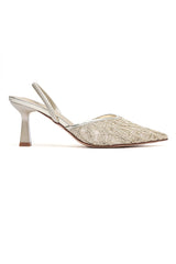 LACE EMBROIDERED SLINGBACK HEEL-LT-GOLD