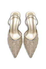 LACE EMBROIDERED SLINGBACK HEEL-LT-GOLD