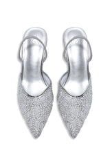 LACE EMBROIDERED SLINGBACK HEEL-SILVER