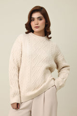 CABLE KNIT PULLOVER SWEATER-BEIGE