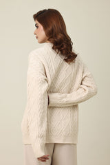 CABLE KNIT PULLOVER SWEATER-BEIGE
