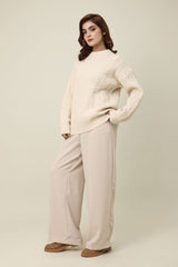 CABLE KNIT PULLOVER SWEATER-BEIGE