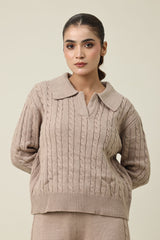 CREST LOUNGE CO ORD SET-KHAKI