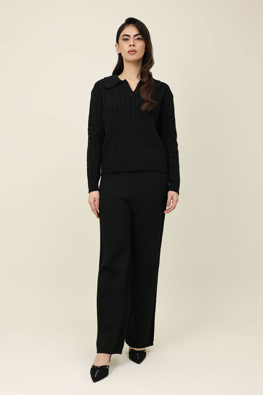 CREST LOUNGE CO ORD SET-BLACK