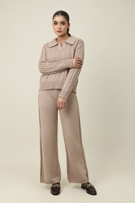 CREST LOUNGE CO ORD SET-KHAKI