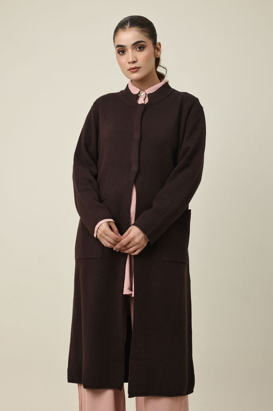 TEXTURED WOOLEN SWEATER-COFFEE