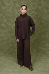 TURTLENECK KNITWEAR ENSEMBLE-COFFEE
