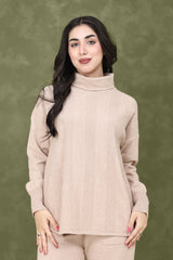 TURTLENECK KNITWEAR ENSEMBLE-BEIGE