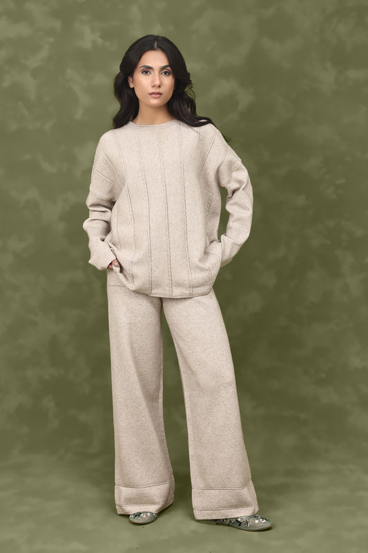 STRETCH STRIPE CO-ORD SET-BEIGE