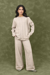 STRETCH STRIPE CO-ORD SET-BEIGE