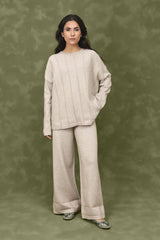 STRETCH STRIPE CO-ORD SET-BEIGE