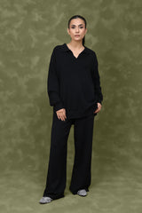 RELAX SCULPTED CO-ORD SET-BLACK