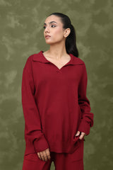 RELAX SCULPTED CO-ORD SET-WINE/RED