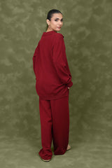 RELAX SCULPTED CO-ORD SET-WINE/RED