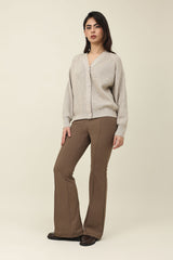 RELAXED V-NECK CARDIGAN-BEIGE
