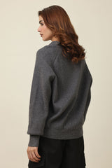 RELAXED V-NECK CARDIGAN-GREY