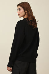 RELAXED V-NECK CARDIGAN-BLACK