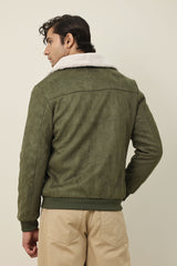 URBAN SUEDE JACKET WITH FUR COLLAR-OLIVE/GREEN