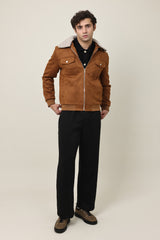 ALMAS URBAN SUEDE JACKET WITH FUR COLLAR-CAMEL