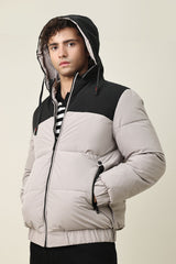 ALPINE BLOCK PUFFER JACKET-BEIGE/BLACK