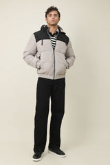 ALPINE BLOCK PUFFER JACKET-BEIGE/BLACK