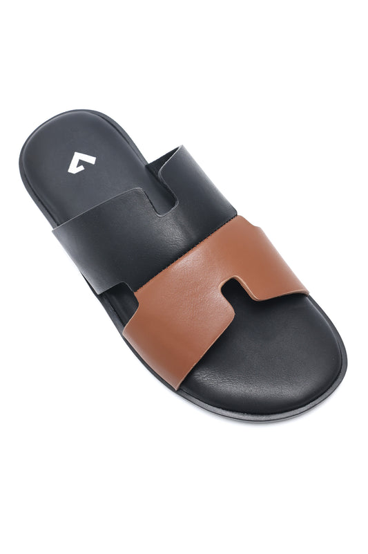 DUAL CUT MINIMAL SLIDES-BLACK/CAMEL