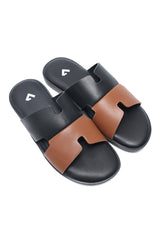 DUAL CUT MINIMAL SLIDES-BLACK/CAMEL