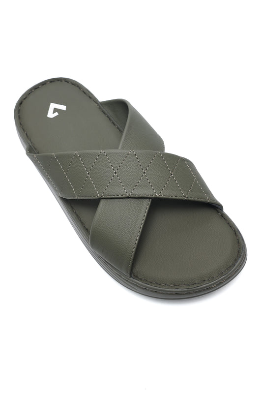 EVERYDAY CROSSOVER STRAP SLIDES-OLIVE