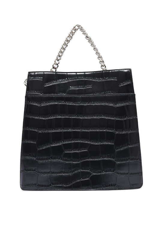 CROCODILE CHAIN TOTE - BLACK