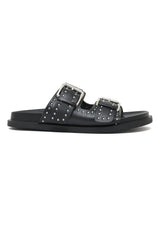 WILDLOCK LEOPARD STUDDED BUCKLE SANDAL-BLACK