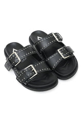 WILDLOCK LEOPARD STUDDED BUCKLE SANDAL-BLACK
