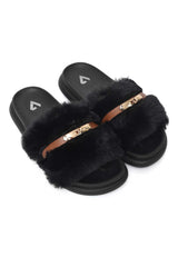 COMFORT AURA FUR SLIDE-BLACK