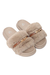 COMFORT AURA FUR SLIDE-KHAKI