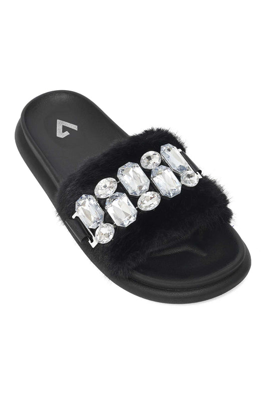 CUSHIONED GEM WALK SLIDE-BLACK