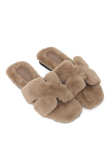SERENE X-SHAPE FUR SLIDE-KHAKI