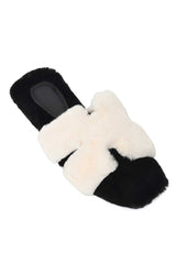 SERENE X-SHAPE FUR SLIDE-BLACK/WHITE