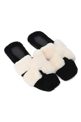 SERENE X-SHAPE FUR SLIDE-BLACK/WHITE