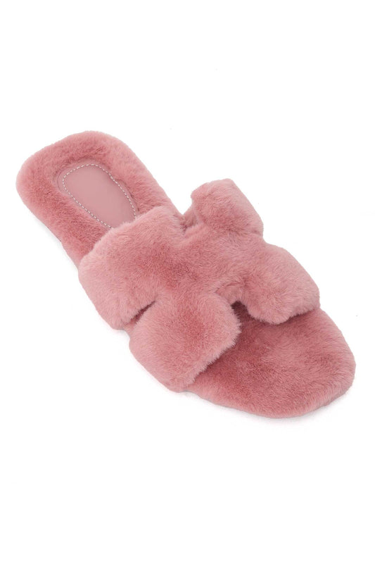 SERENE X-SHAPE FUR SLIDE-PINK
