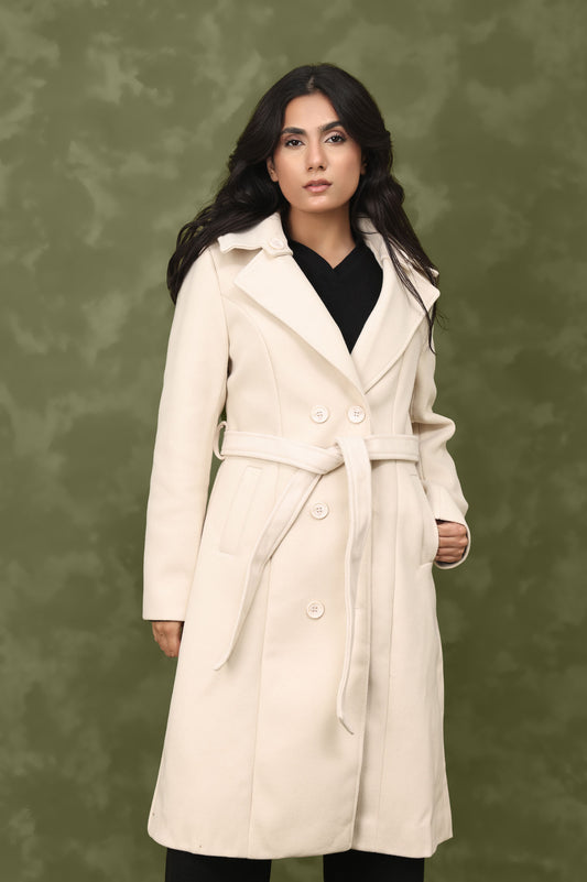 DOUBLE-BREASTED WOOL BLEND OVERCOAT-WHITE