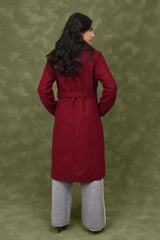 DOUBLE-BREASTED WOOL BLEND OVERCOAT-WINE
