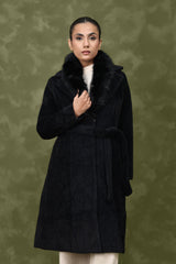 ELEGANT PLUSH COLLAR COAT-BLACK