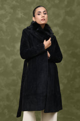 ELEGANT PLUSH COLLAR COAT-BLACK