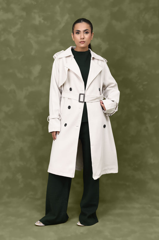 BELTED D-RING COAT-OFFWHITE