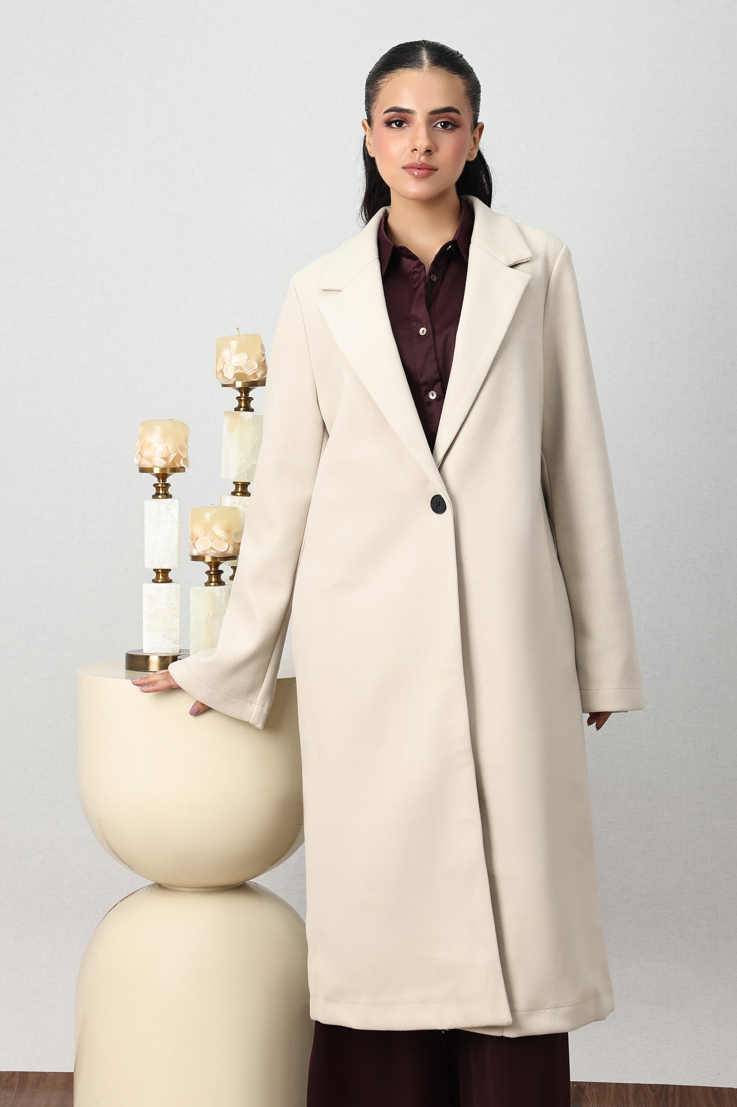 CLASSIC SINGLE-BUTTON LONG COAT-APRICOT