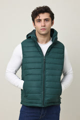 QUILTED CORD VEST JACKET-DK/GREEN